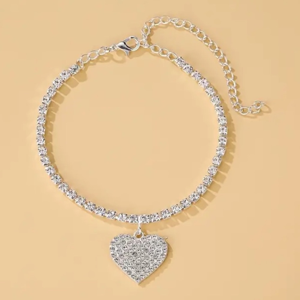 Diamond Heart Silver Toned Anklet - Picture 2 of 2